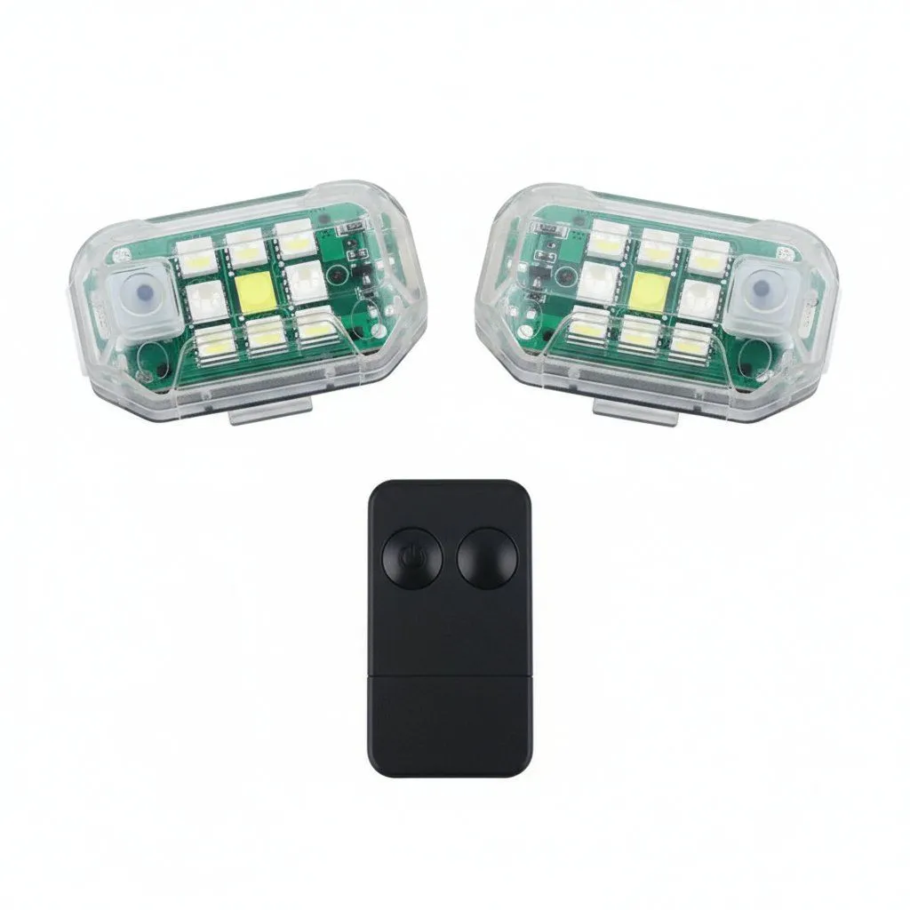 LED Wireless Strobe Warning Lights Car Motorcycle Drone - 2-Light Set + Remote
