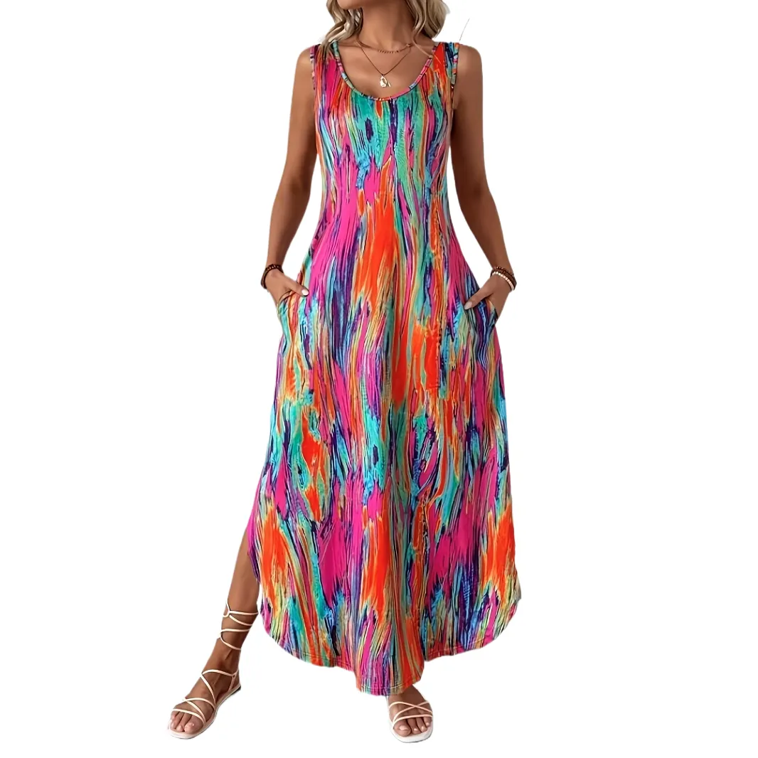 Summer Colorful Sleeveless Pocket Comfortable Dress