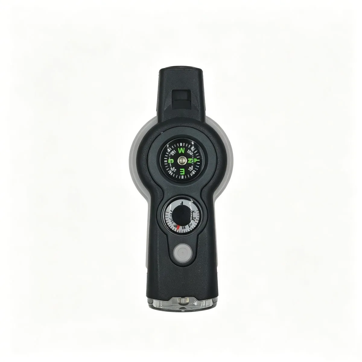 7-in-1 Survival Whistle Keychain - LED Light, Compass, Thermometer - Grey