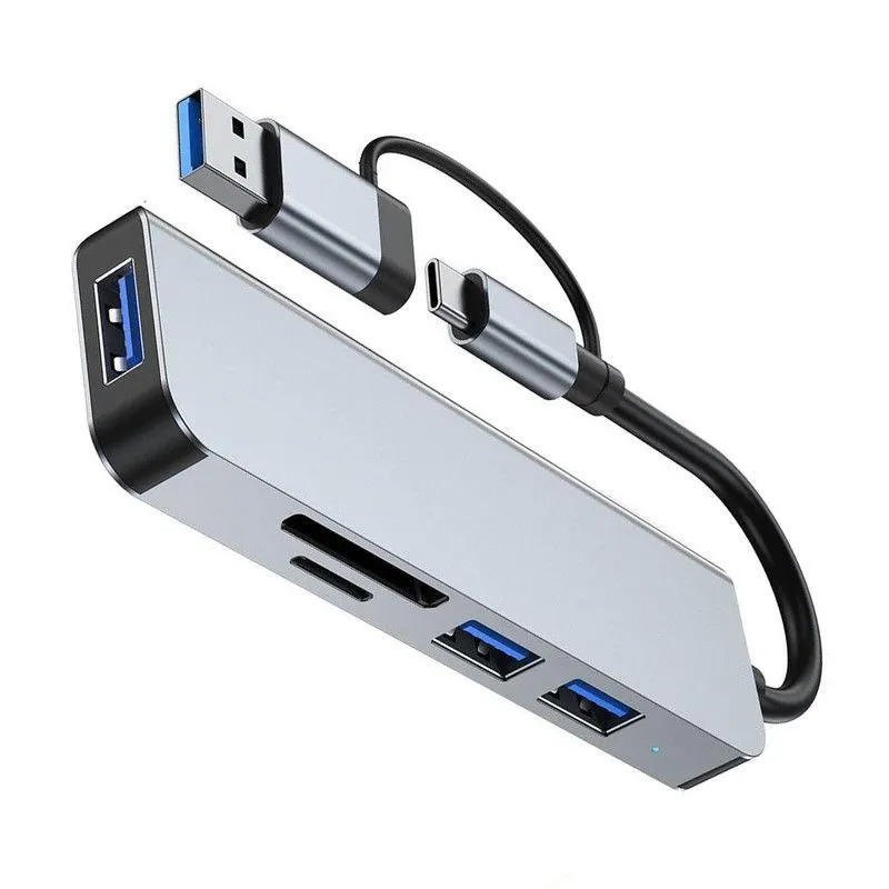 5 in 1 Aluminum USB-C Hub with Memory Card Reader 3 USB 3/2 Port, Expansion