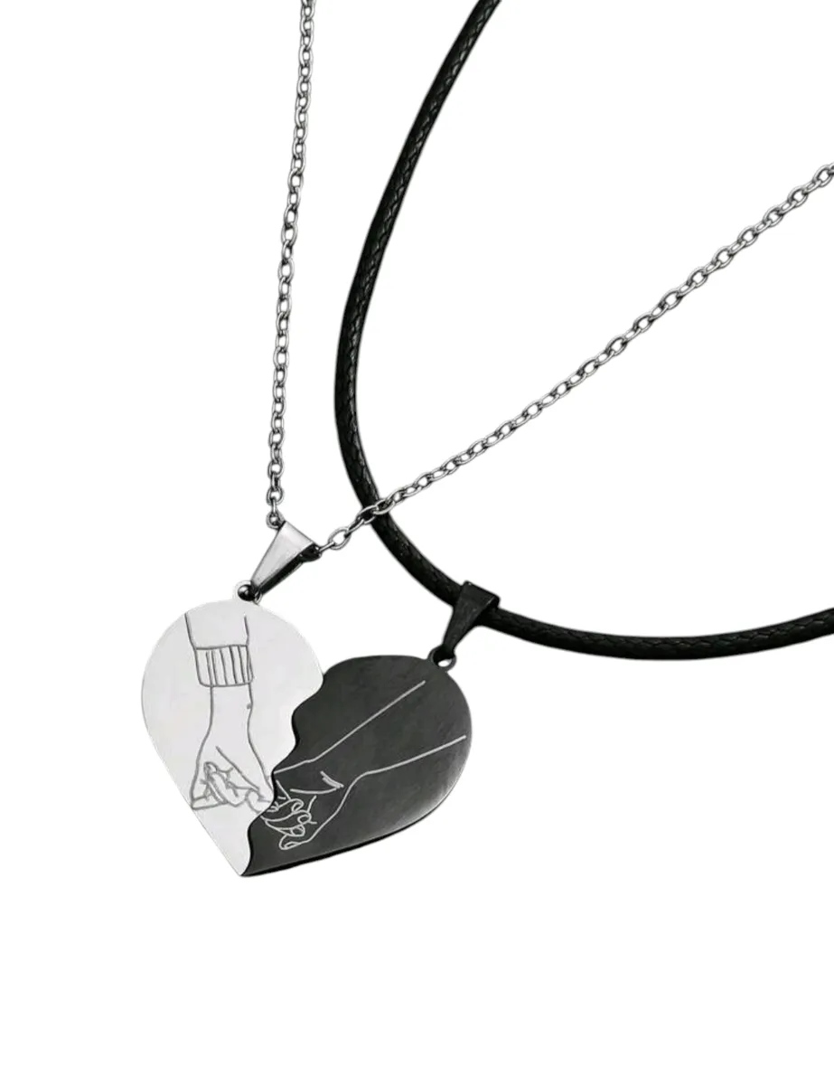 2-piece Couples Heart Necklaces