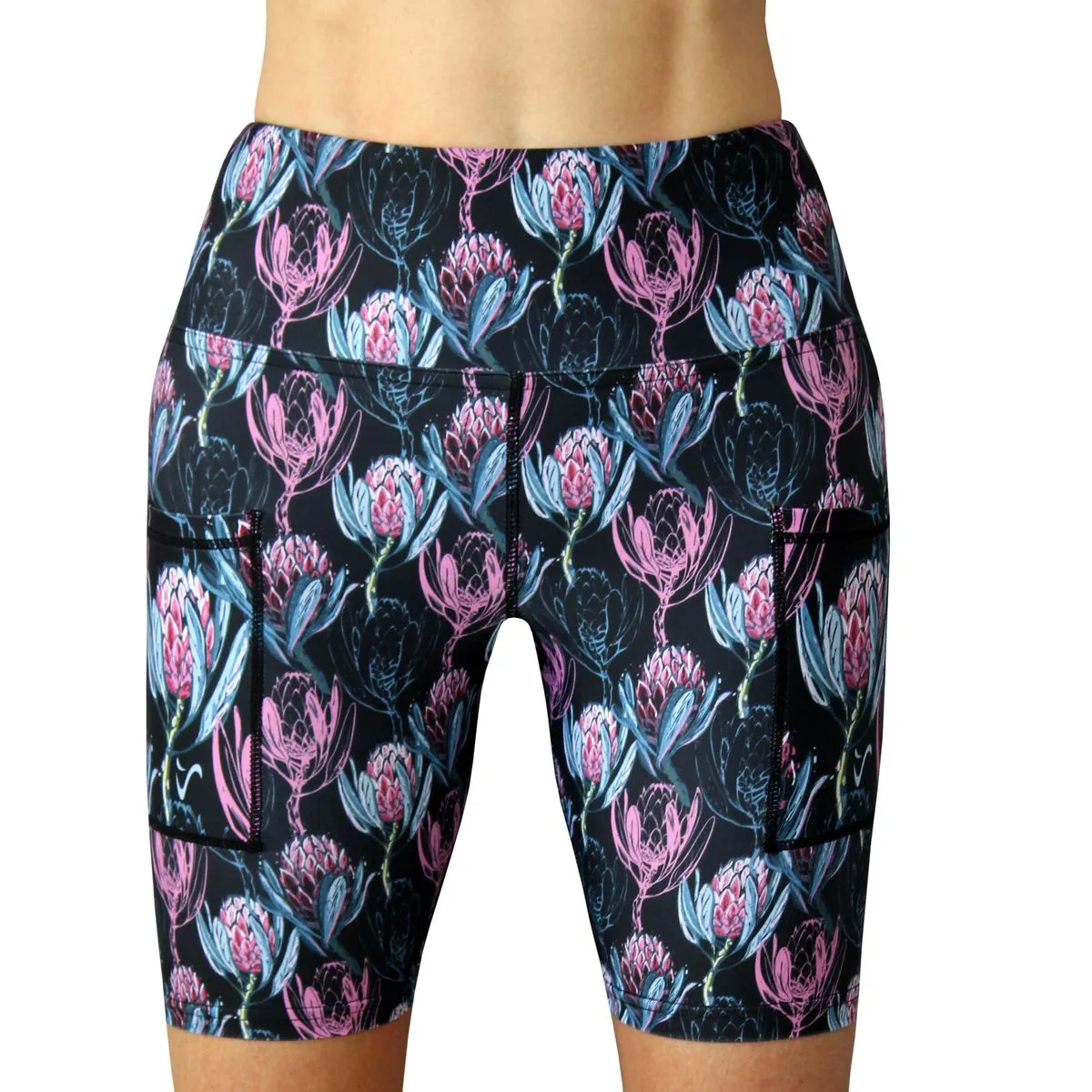 Vivolicious Women's Run & Gym Tech Shorts - Protea Floral/Black/Pink