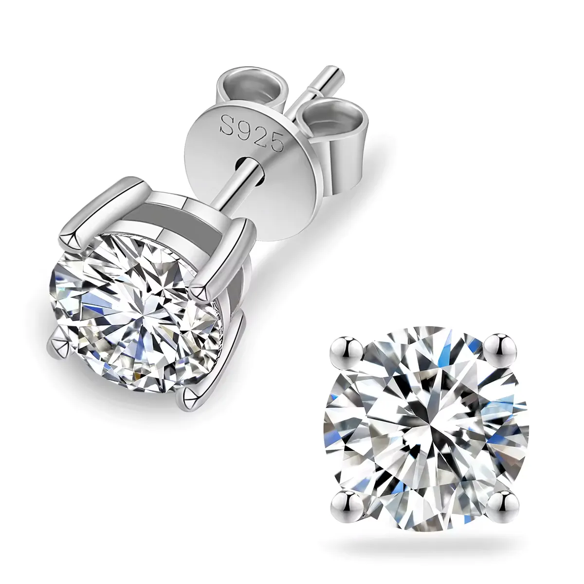 2ct Moissanite Diamond Stud Earrings in 18k White Gold Plated 925 Silver