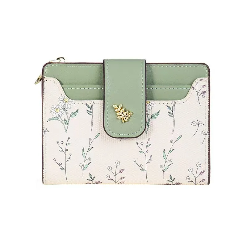 Korean-style PU Fresh Floral Short Wallet for Women,