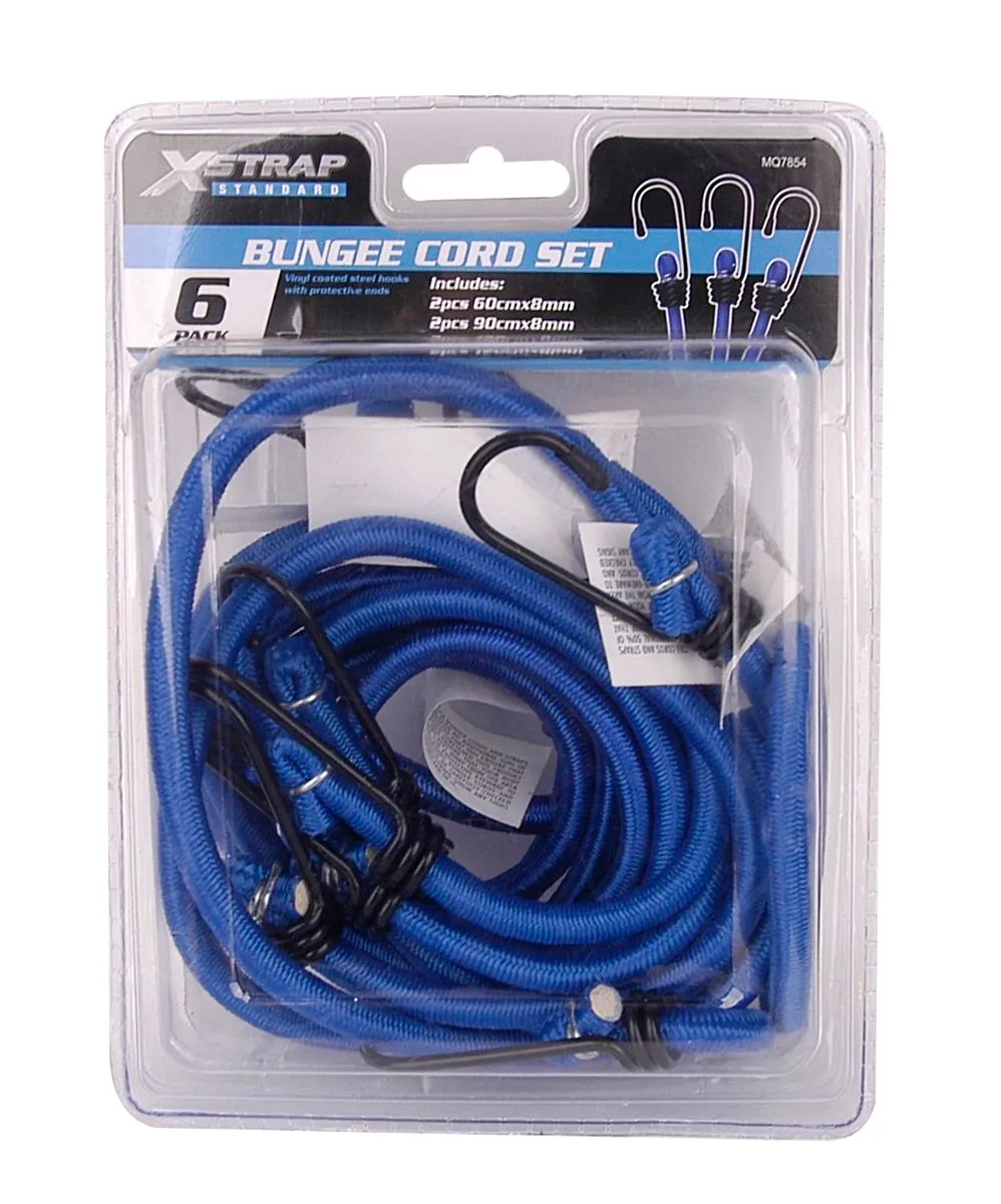 X-Strap Combo Pack Bungee Cords Assorted - 6 Piece 60 + 90 +120cm - Blue