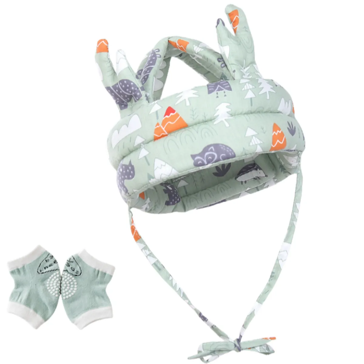 Baby Safety Head Protector Helmet & Knee Pads for Toddler Crawling Walking - Green