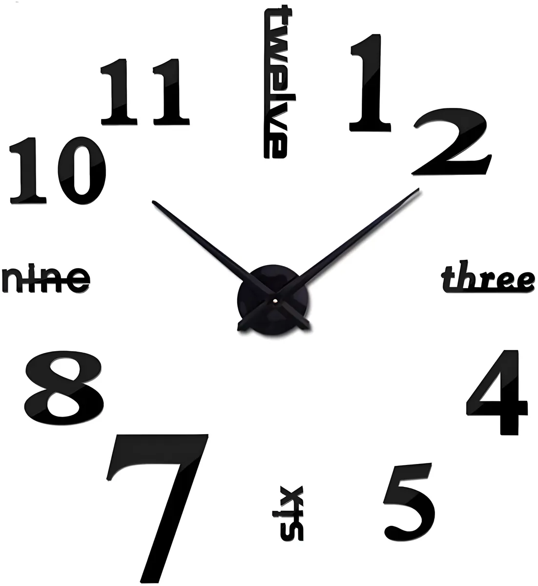 DIY 3D Wall Clock, Modern Design Acrylic Wall Clocks, Frameless Wall Clock - Black