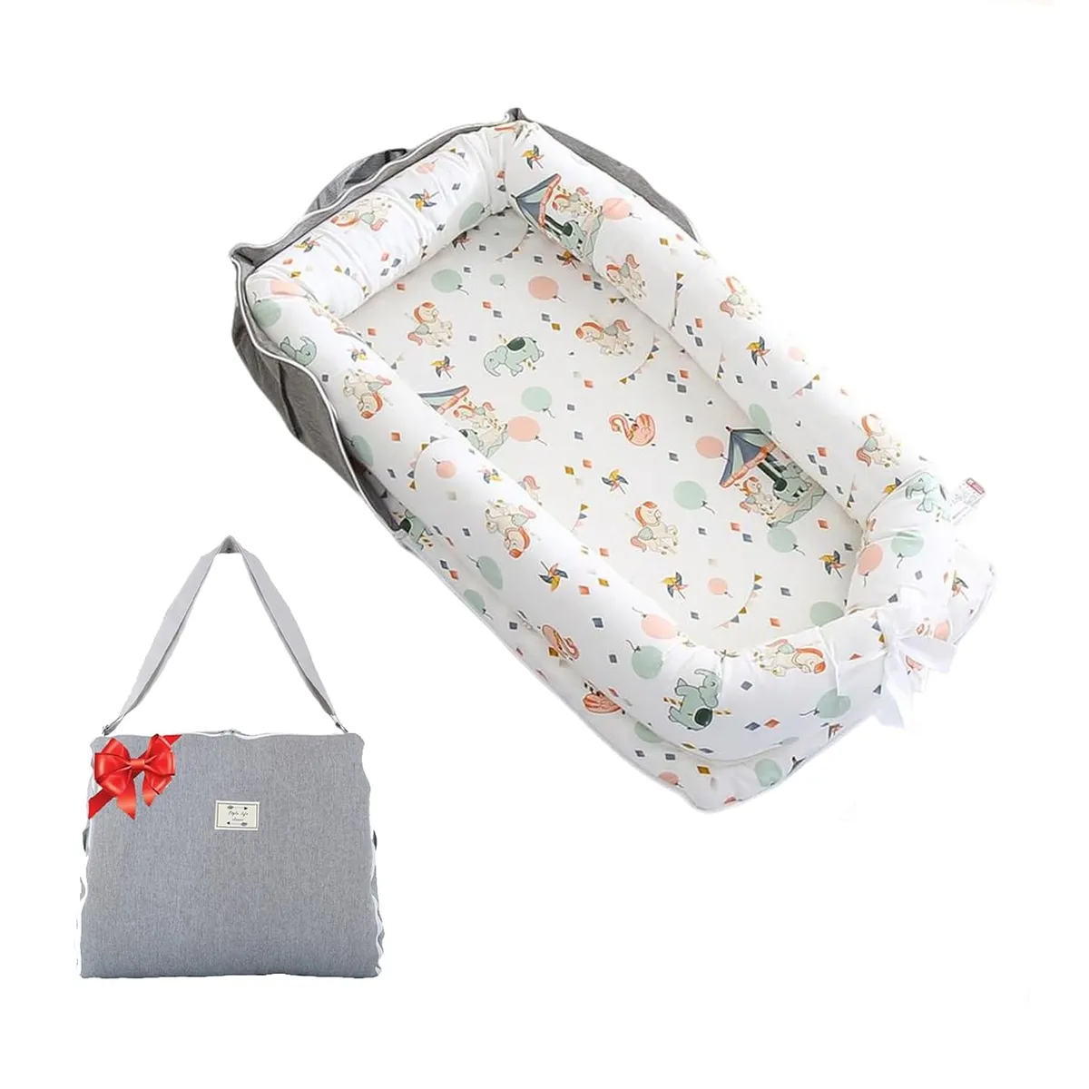 Baby Lounger for Newborn Portable Bag Play Mat for Awake-Time Home Travel - Carousel