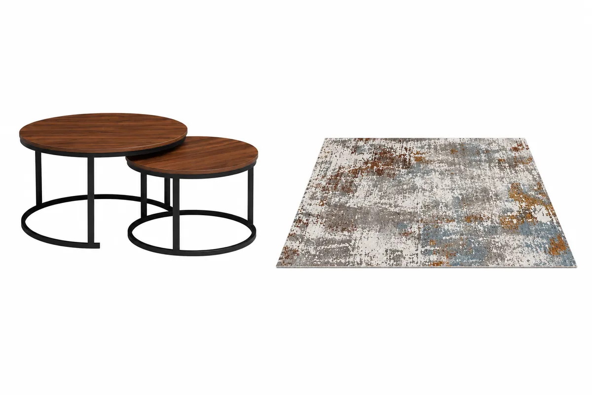 Wood Round Coffee Table and a rug
