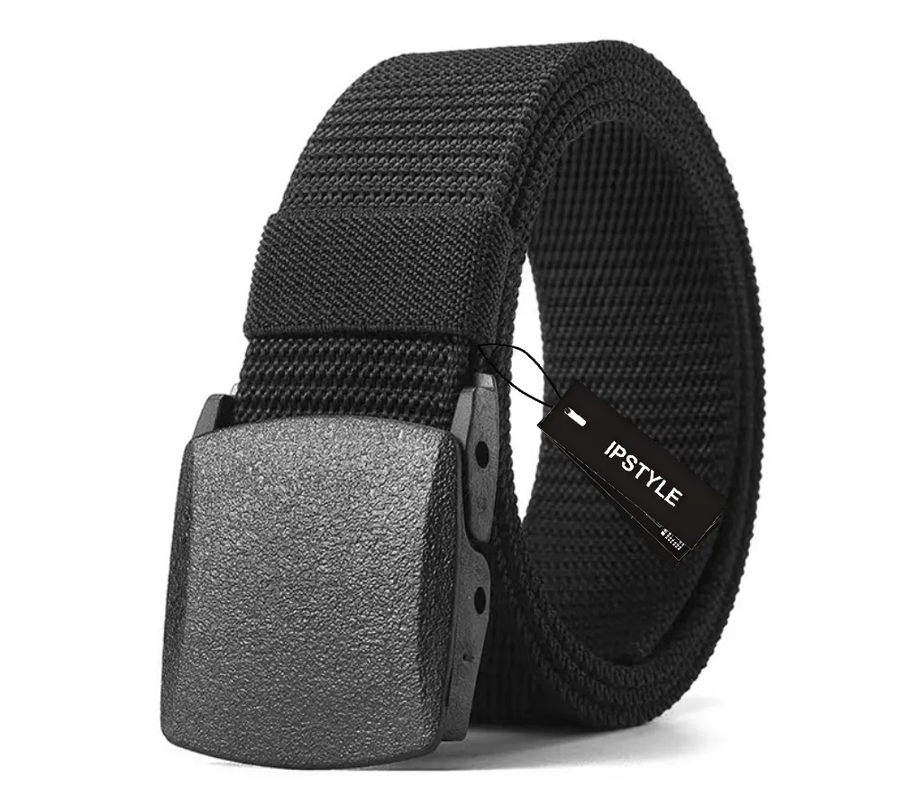 IPSTYLE Nylon Canvas Belt Quick-Release Lock Automatic Buckle Belt - Black