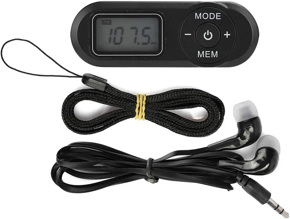 Portable Black FM Radio, LCD Digital FM Radio Music Player with Earphones