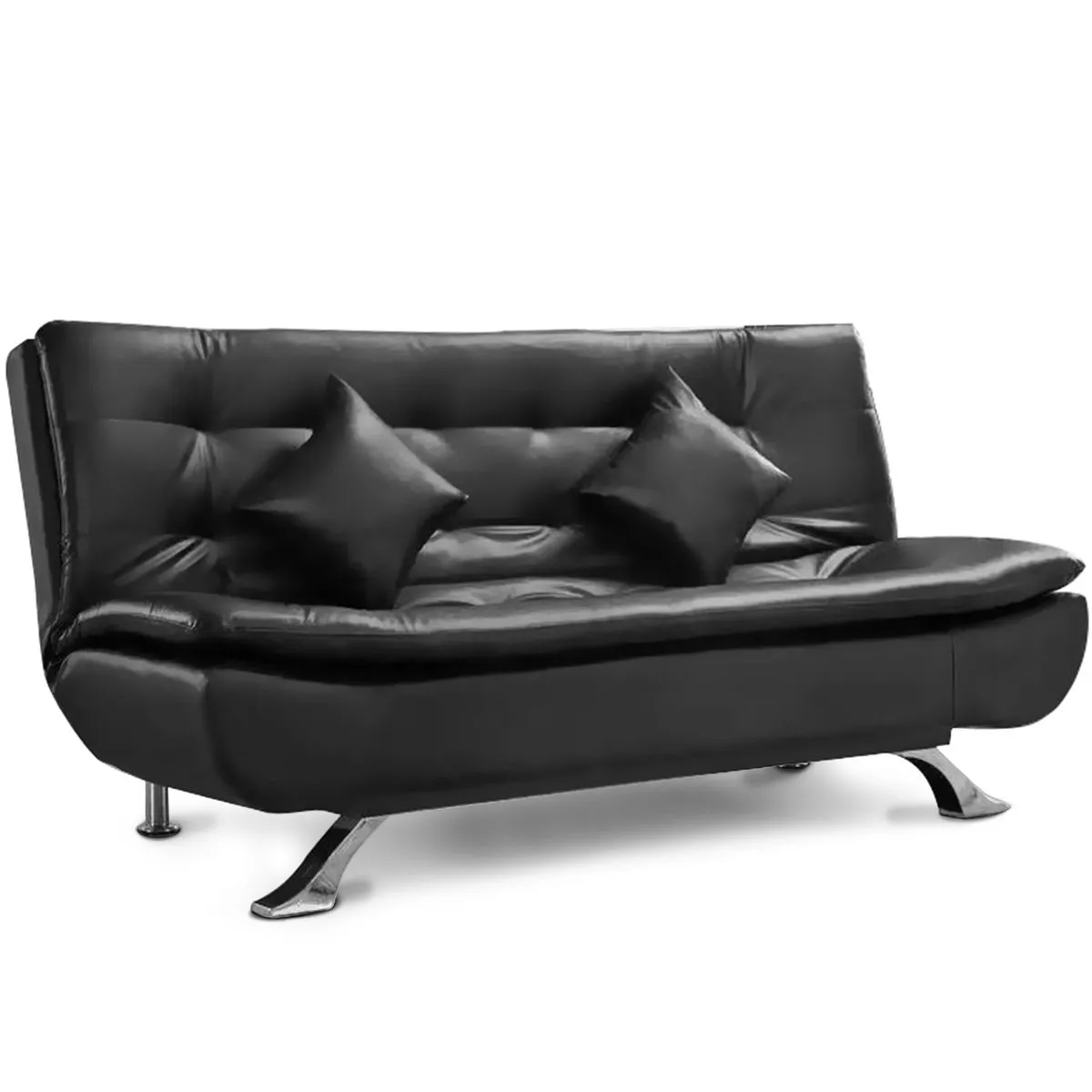 Sleeper Couch Sofa Bed Leather Foldable Loveseat Convertible Futon - Black