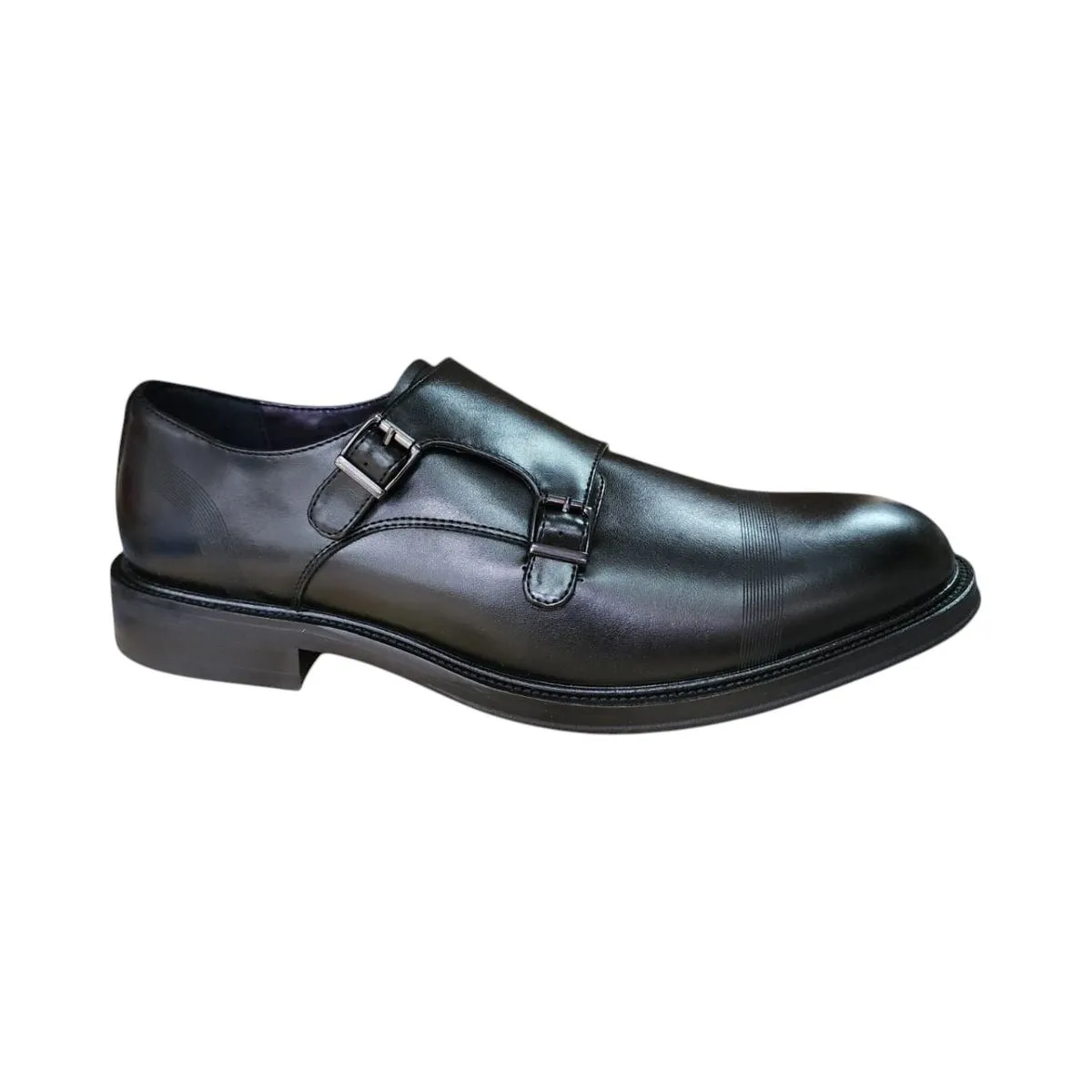 Men's Black Double Monk Strap Dress Shoes Formal Buckle Slip-On Office Shoe