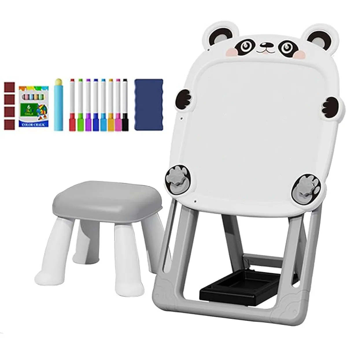 2 in 1 Kids Table and Chair Double Sided Painting Board with Storage - Grey