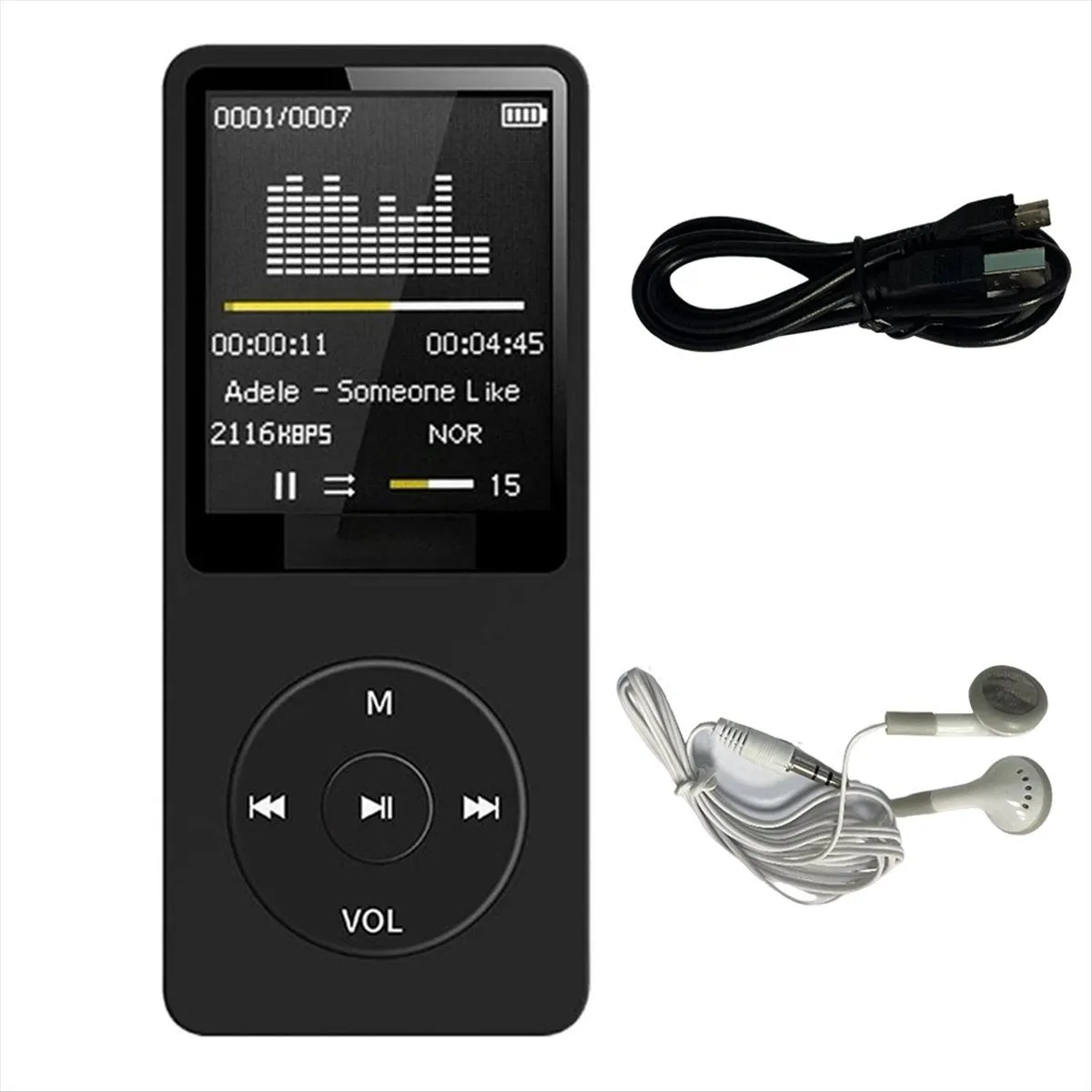 Mp3 Player Usb Charging Record Digital Display Screen Black
