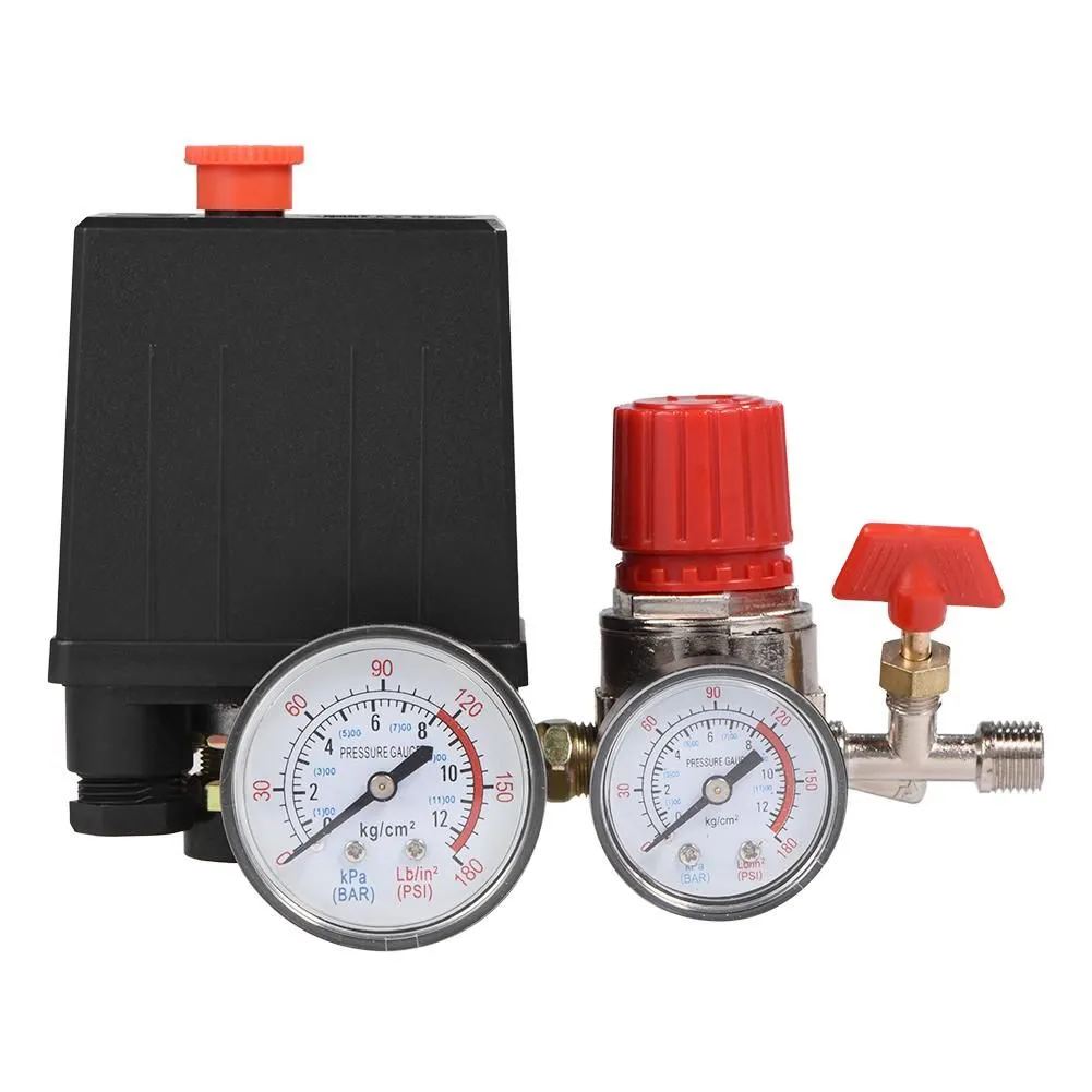 Air Compressor Control Valve Pressure Valve Switch w/Pressure Gauge for