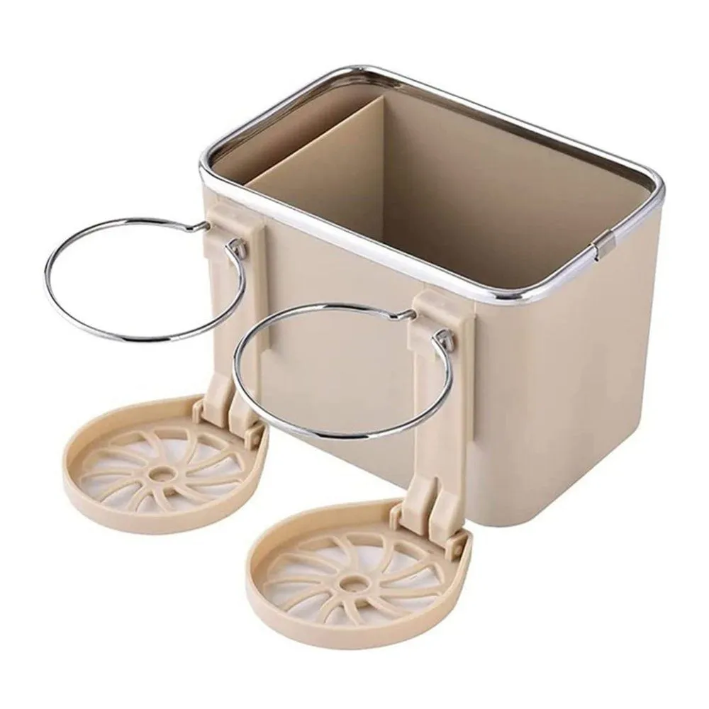 Car Paper Box Hanging Armrest Box Storage Box Cup Holder - Beige