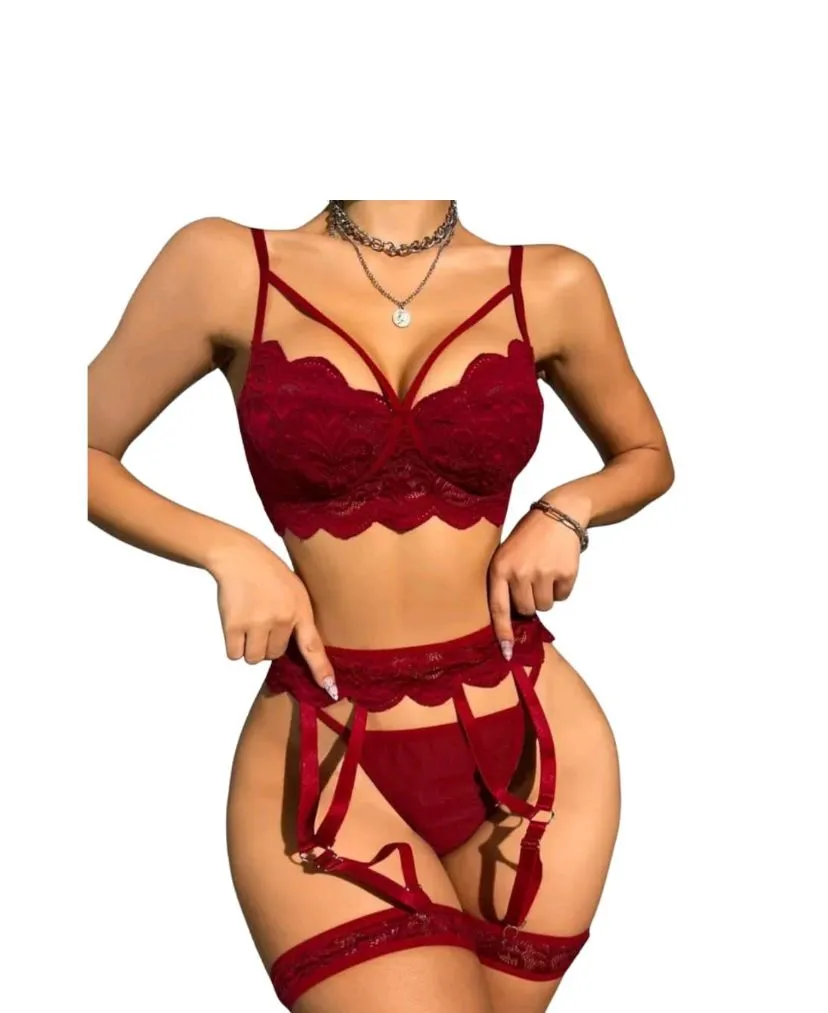 Floral Lace Wireless Garter Lingerie Set