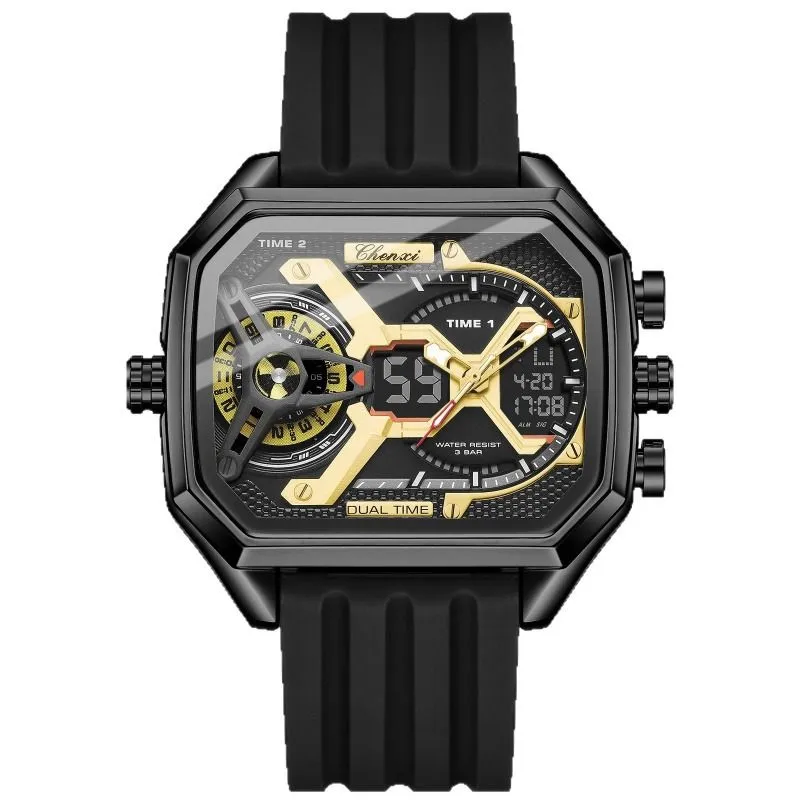 Large Dial Sports Watch - Waterproof Dual Display Tactical Digital Watch - Black