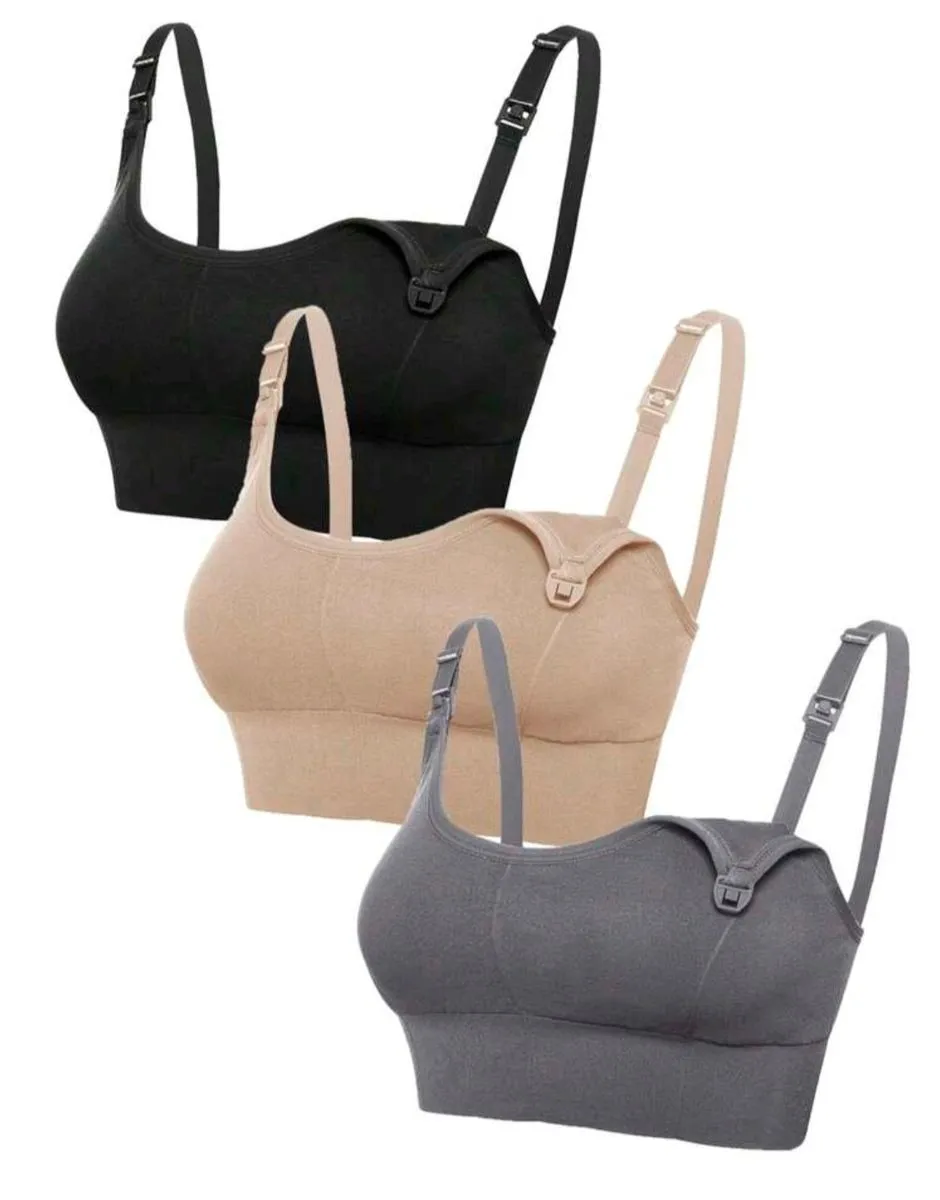Wireless Maternity Nursing Bra Set of 3 (Black, Dark Grey & Nude)
