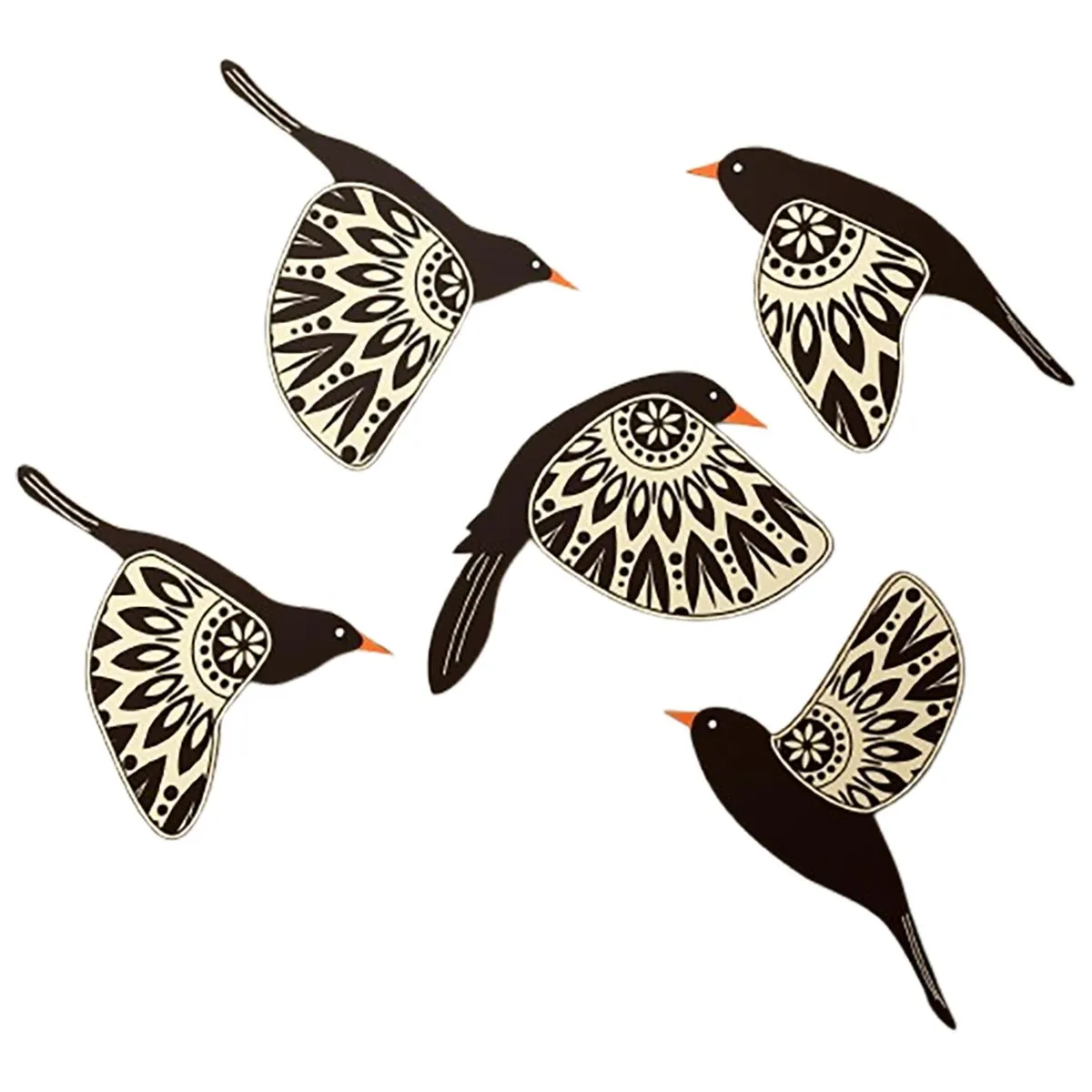5 Pcs Wooden Bird Wall Art, Wood Flying Birds Home Wall Decor - Black - Black