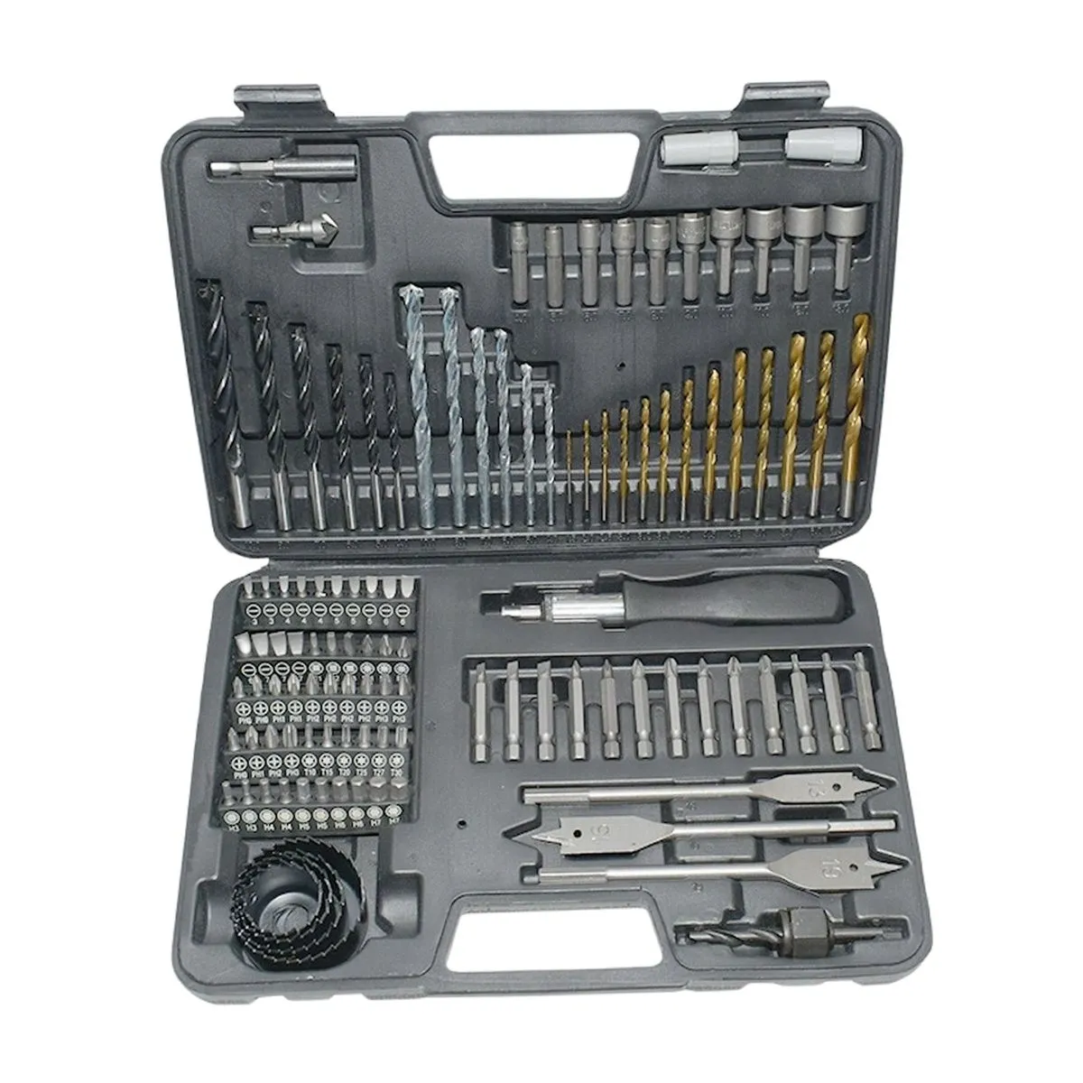 Drill Bit Set Black DIY Tool Set with Plastic Box - 111-Piece Set