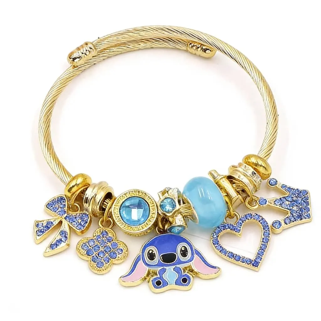 Lilo and stitch High Quality Stainless Steel Cartoon Charm Bracelet - Blue, Gold