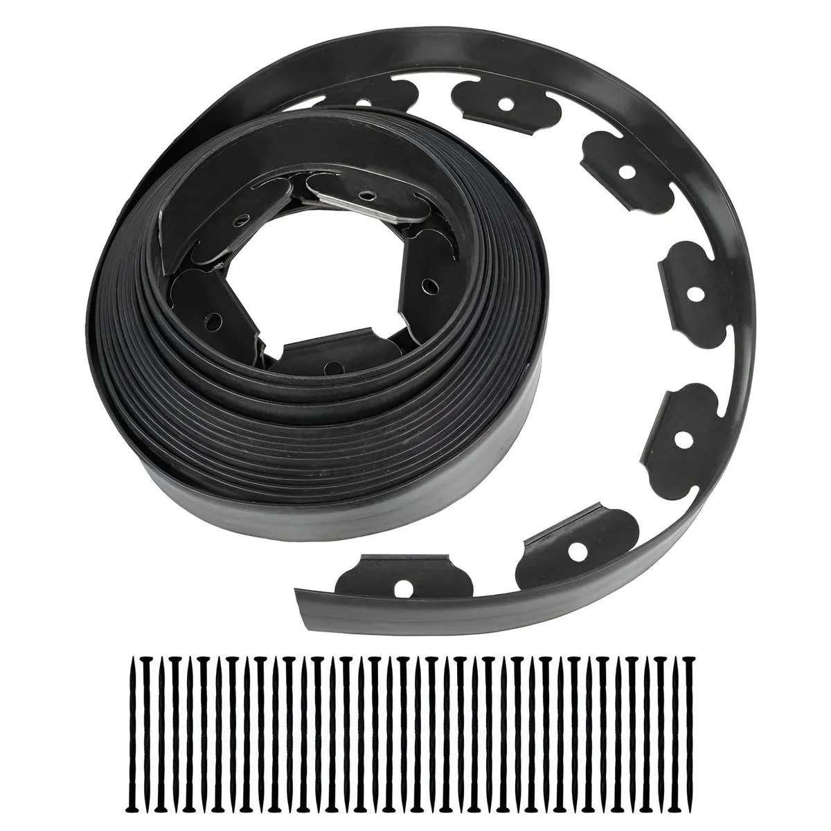 40ft PE Garden Landscape Edging with Anchoring Spikes and Nails - Black
