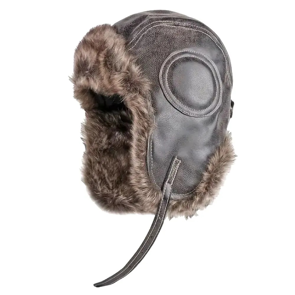 Fashion Windproof Leather & Faux Fur Winter Hat With Earflaps