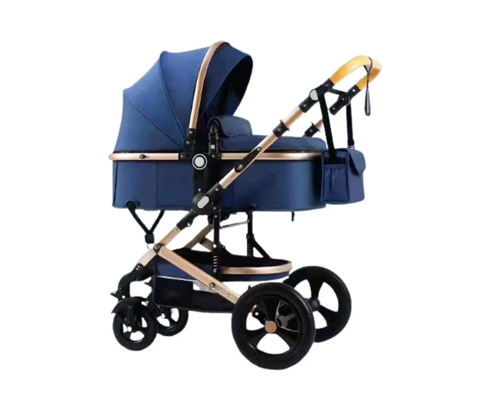 Baby Stroller 2 in1 Portable Baby Carriage Folding Prams With Mummy Bag - Blue