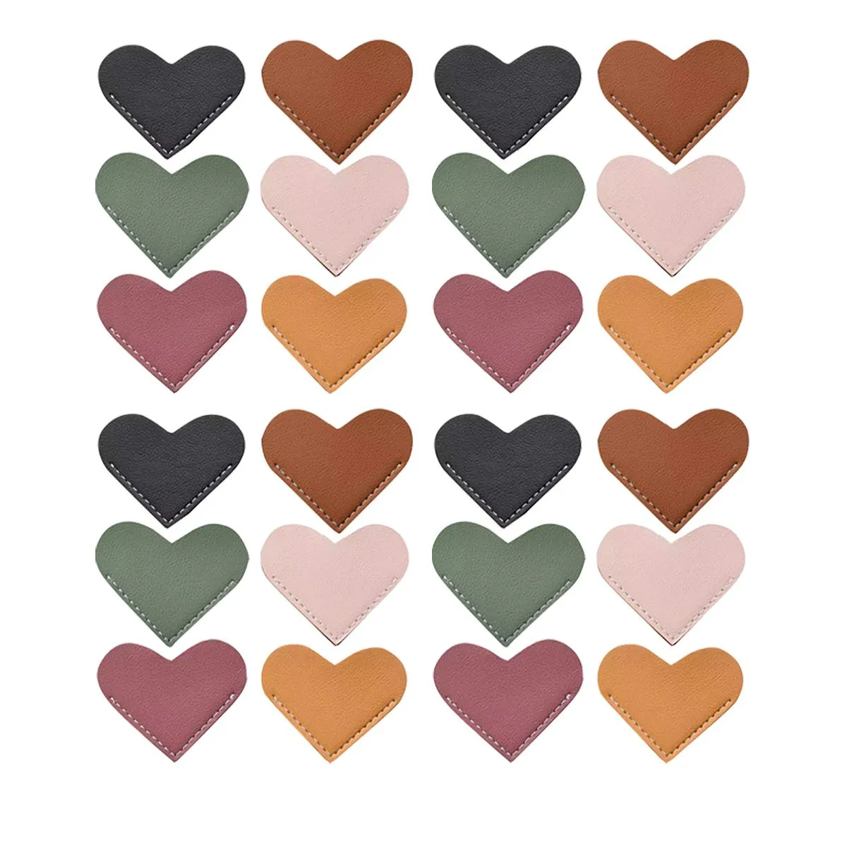 24 Pieces Leather Heart Book Marks for Reading Women Men Cute Bookmarks