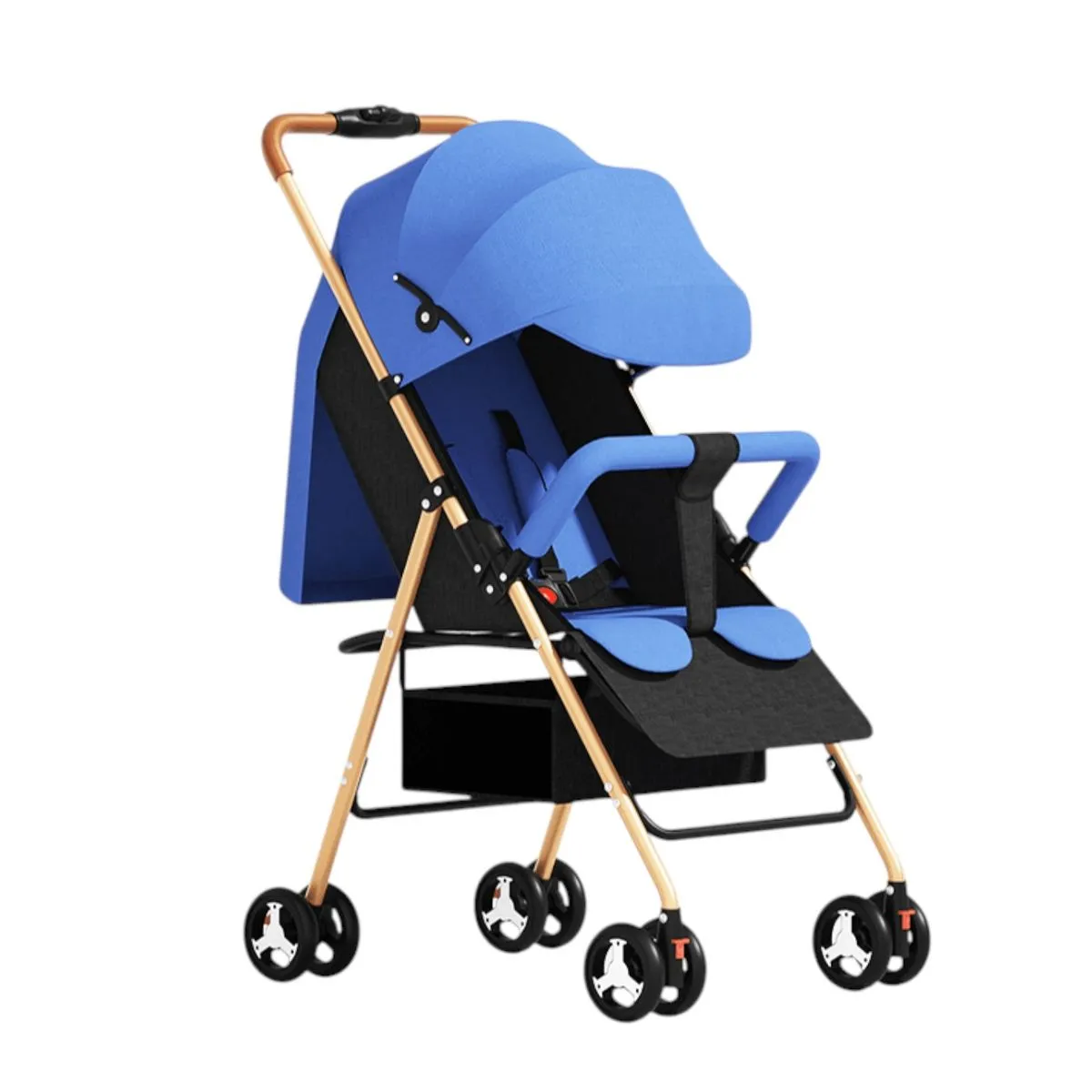 Lightweight Foldable Baby Stroller with Canopy & Storage Basket - Blue