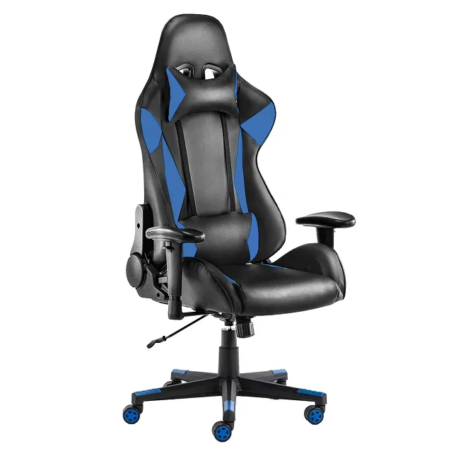 Gaming Chair Racing Style High Back Swivel with Headrest and Lumbar Pillow - Blue