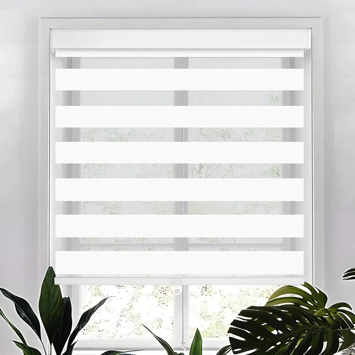 Modern Quality Zebra Blinds Dual Layer, Day Night Blinds for Windows - White