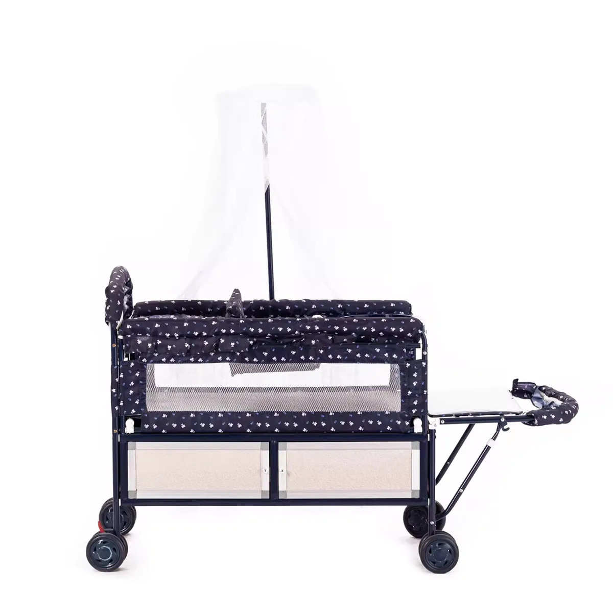 4-in-1 Convertible Baby Cot with Mosquito Net Wheels & Extension Function