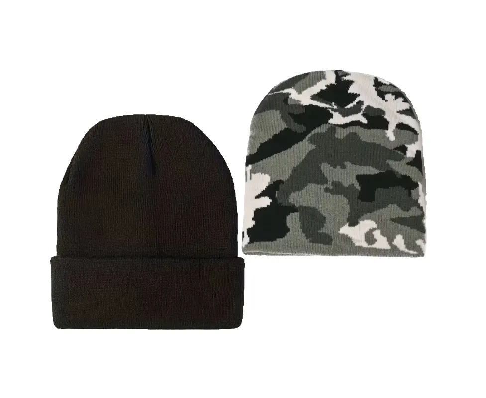 Lushea Supplies: Unisex Knit Beanies - Camo Set - 2 Pack - Black