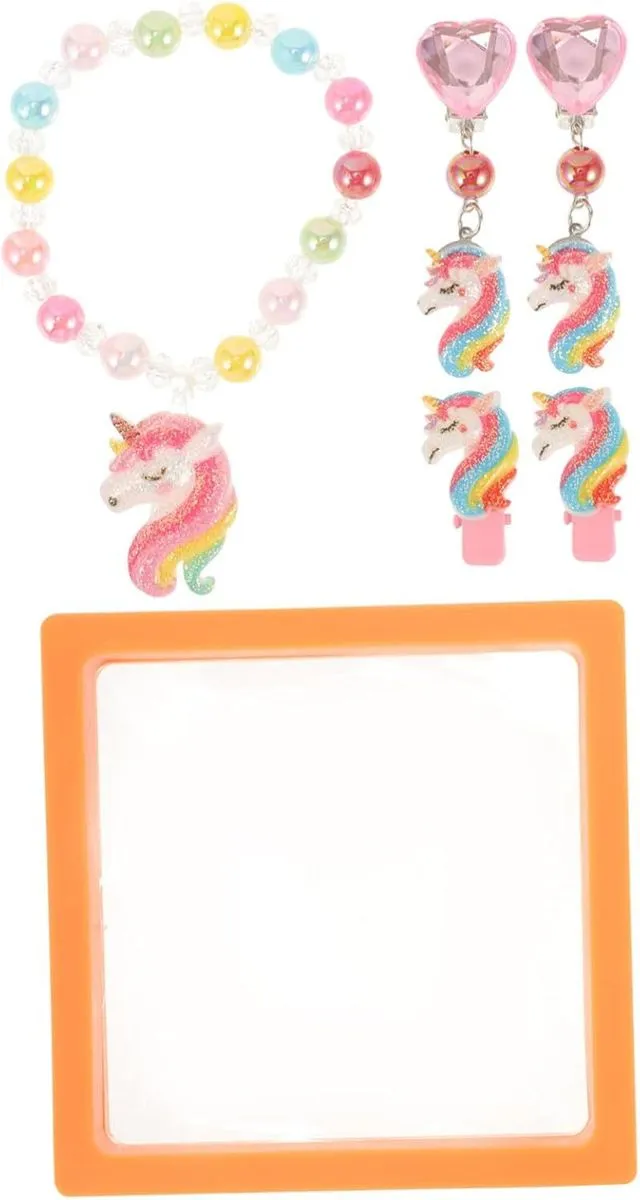 Unicorn Jewelry Set for Girls Cute Bracelet and Hair Clips Box Colorful