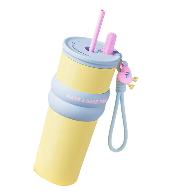 Milk Yellow Color-Block Insulated Straw Cup