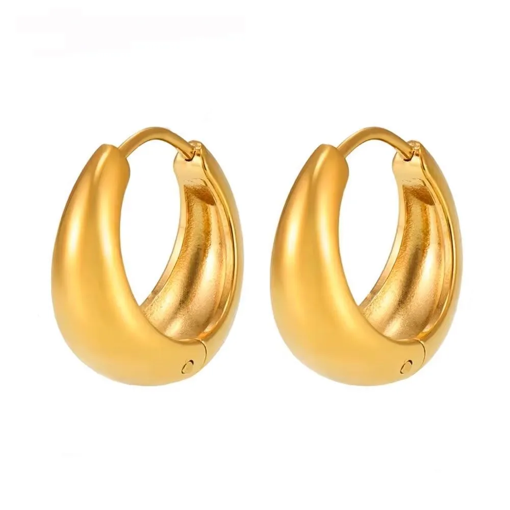 StainlessSteel Thick Hoop Earrings, Gold-Plated, Delicate Circular Earrings