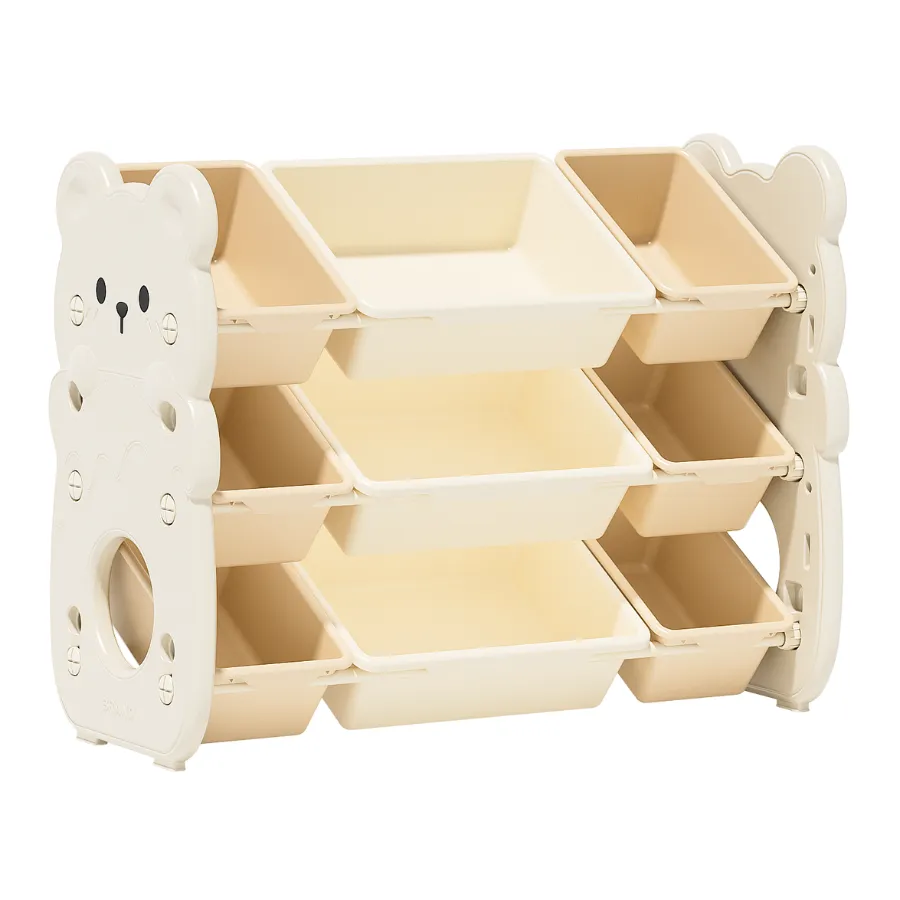 Kids' Cute Bear Design Storage Rack Cabinet Organisers (9 Bins) - GreenAir - Milk Coffee