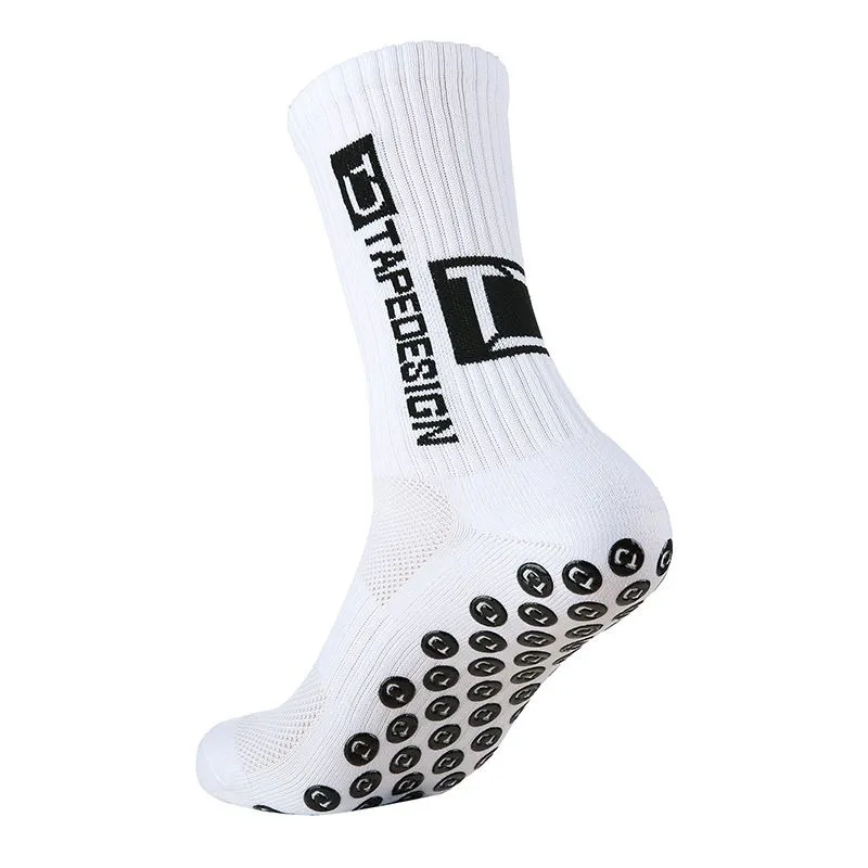 TC Pro Cushioned Anti-Sweat Football Socks with Grip Dots and Thick Sole - White