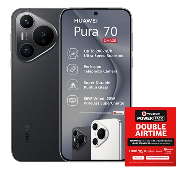 HUAWEI Pura 70 256GB Dual SIM - Black + Vodacom SIM Pack