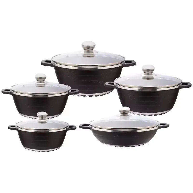 Die Cast Aluminum 10 Piece Non-stick Kitchen Pot Cookware Set - Black