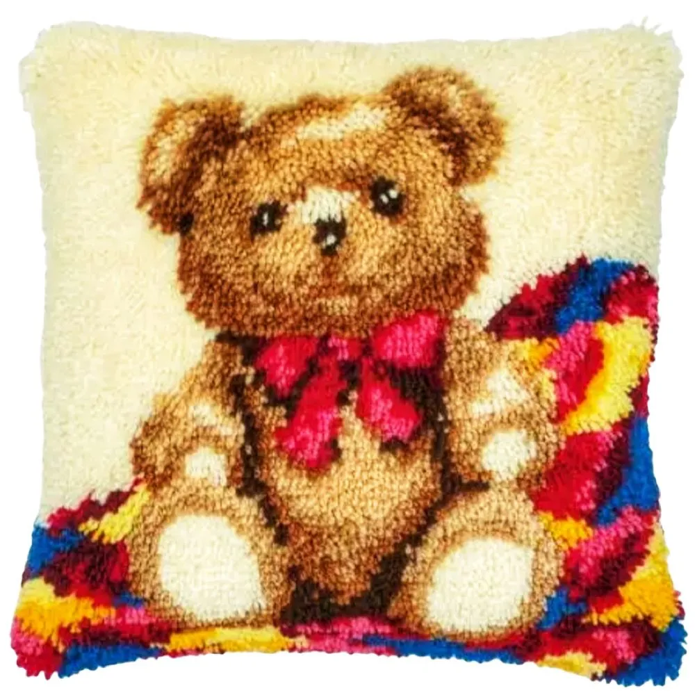 Teddy Bear – Latch Hook Pillow Cover Embroidery Wool Art DIY Craft Kit