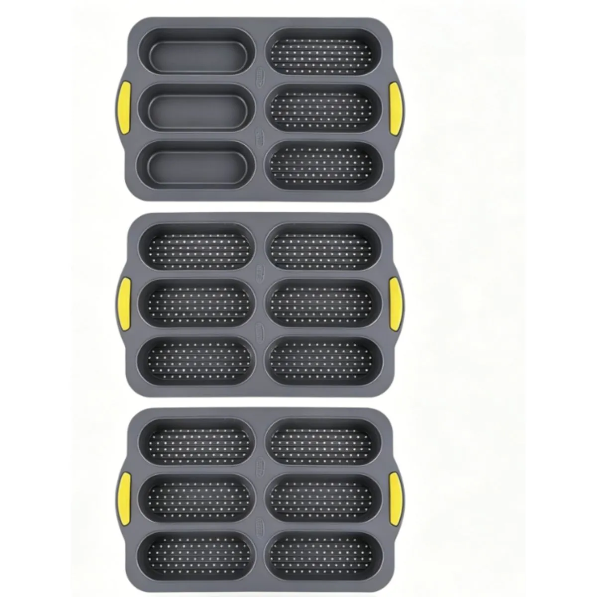 6 Cavity Silicone Baguette Bread Pan Grey 3 Pack
