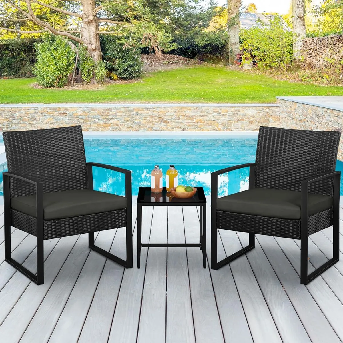 Patio Furniture Set 3 Piece Indoor Outdoor Bistro Chair Coffee Table Garden
