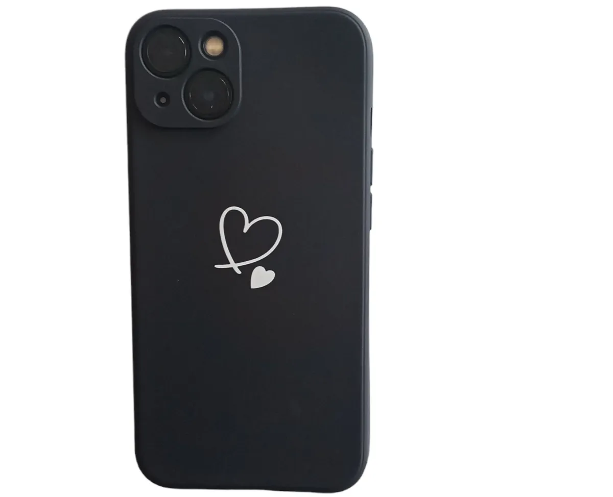 Heart Printed Phone Case Compatible With iPhone 13 - Black