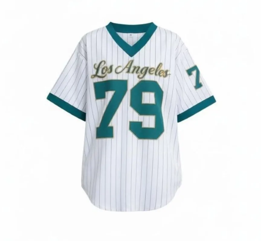 Sporty Oversized Graphic Baseball Jersey - White & Teal