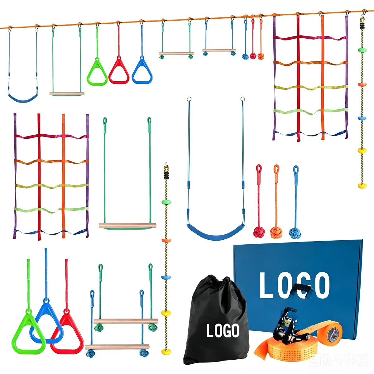 Ninja Warrior Obstacle Course for Kids Fast-Setup Buckles-Up to 880 lbs