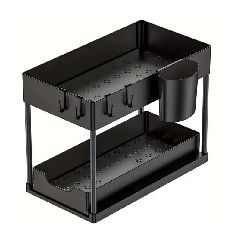 Under Sink Cupboard Organiser Kitchen 2-Tier Pull Out Storage Rack